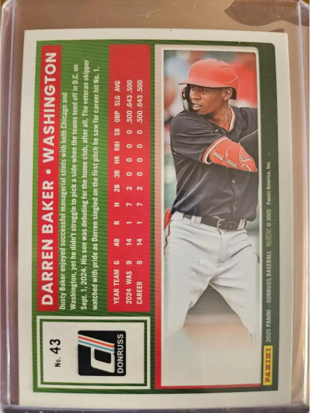 Darren Baker (RC) - 2025 Panini Donruss Rookie Card -#43 - Nationals - RAW Mint